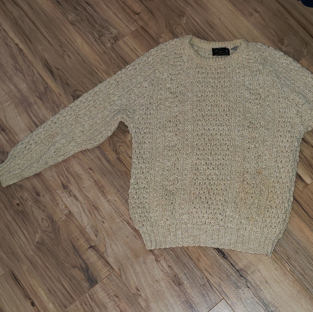 Vintage ROSSAN KNITWEAR Ireland Cableknit Sweater 50/50 Cotton Wool WARM COZY L
